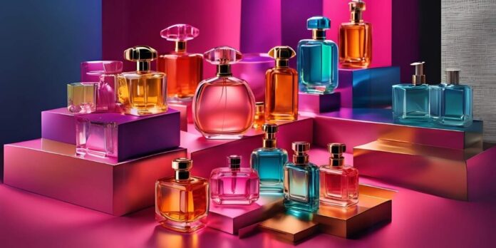 a imagem mostra diversos perfumes para exemplificar como fazer perfume durar mais, em fundo rosa neon