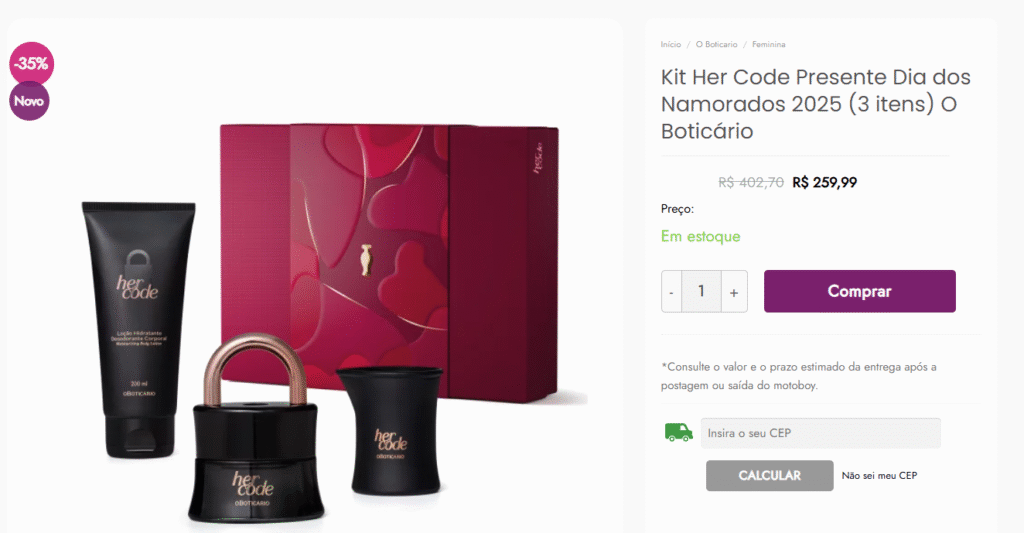 Promoção Dia dos Namorados: Kit Her Code no Saldão dos Perfumes 2 Promoção Dia dos Namorados: Kit Her Code no Saldão dos Perfumes
